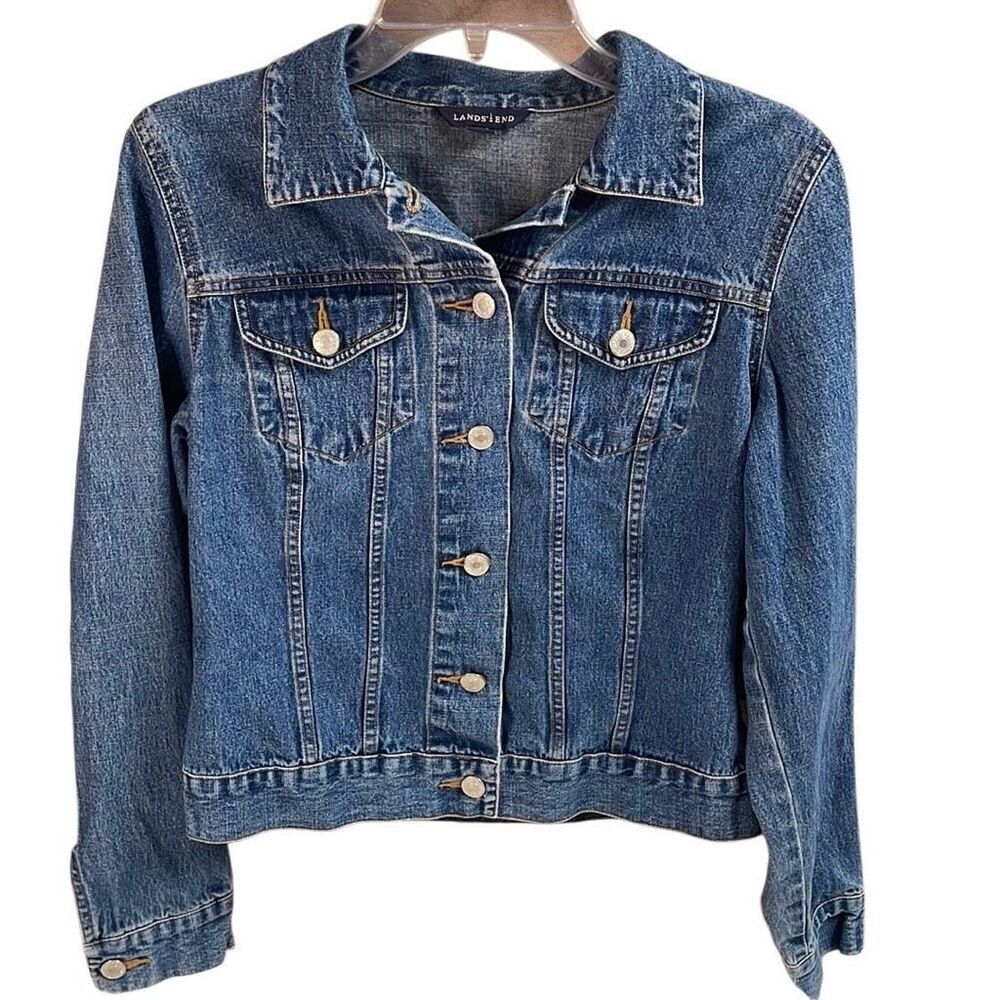 LANDS END Classic Timeless Denim Jean Jacket Countrygirl Biker Capsule Size XS